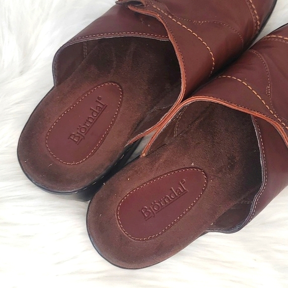 Bjorndal Ivy Brown Leather Monk Strap Cap Toe Clog Mule Shoe Womens 8M Casual - Picture 7 of 17